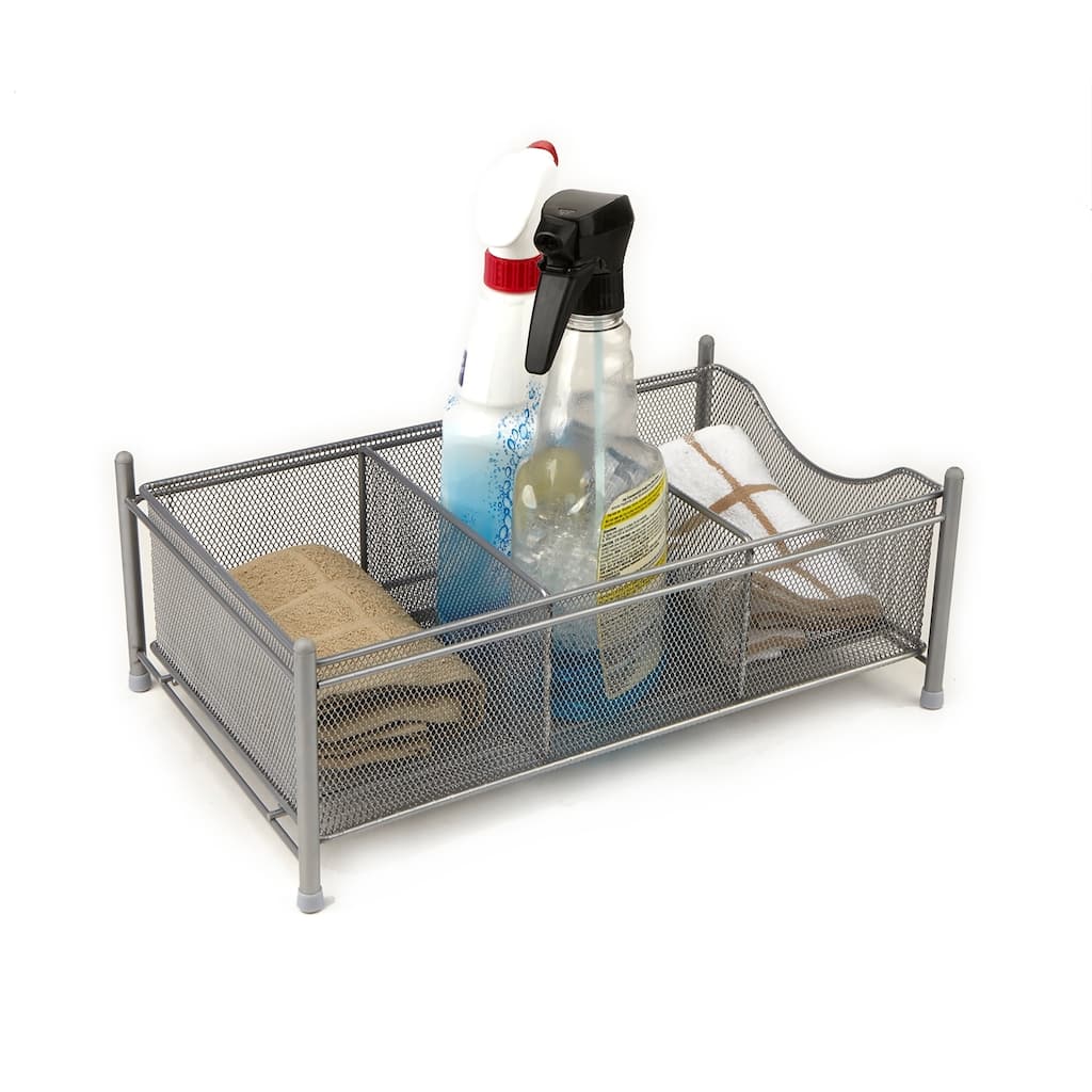 Mind Reader 3 Compartment Metal Mesh Storage Baskets Organizer, Home, Office, Kitchen, Bathroom, Silver