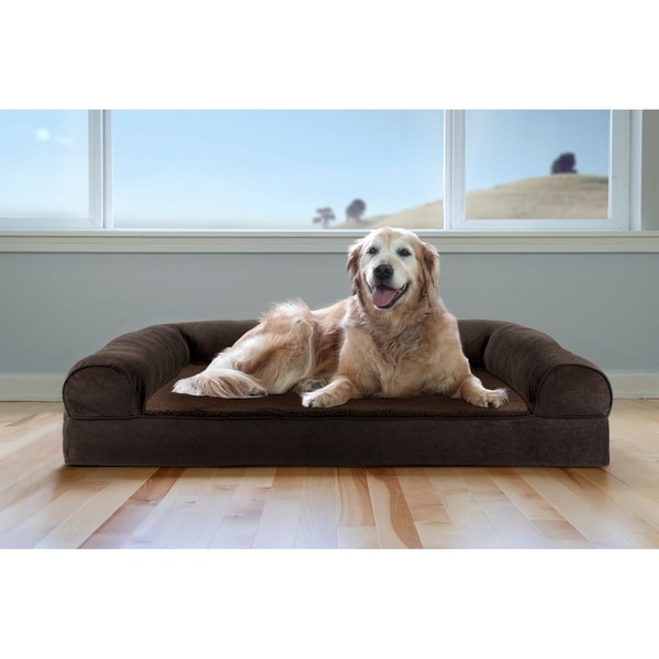 FurHaven Pet Bed | Faux Fleece & Chenille Soft Woven Cooling Gel Top Sofa Dog Bed. Opens flyout.