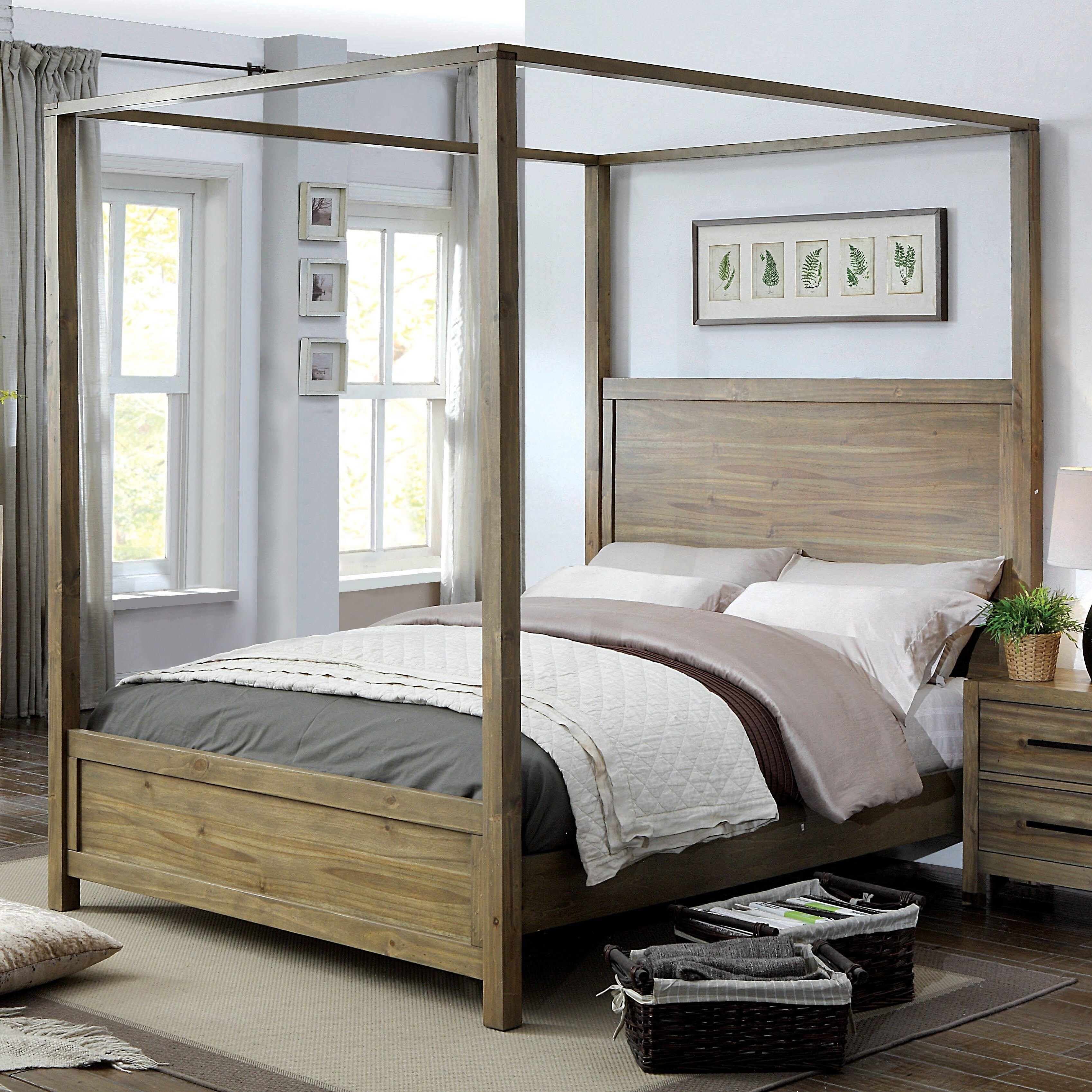 Furniture Of America Rols Rustic Oak Solid Wood Canopy Bed Furniture Of America Rols Rustic