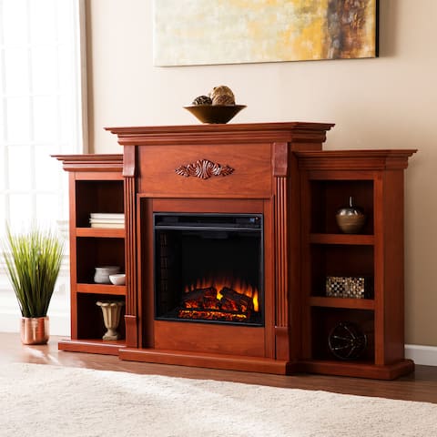 SEI Furniture Gracewood Hollow Womack 70-inch Mahogany Electric Fireplace with Bookshelves
