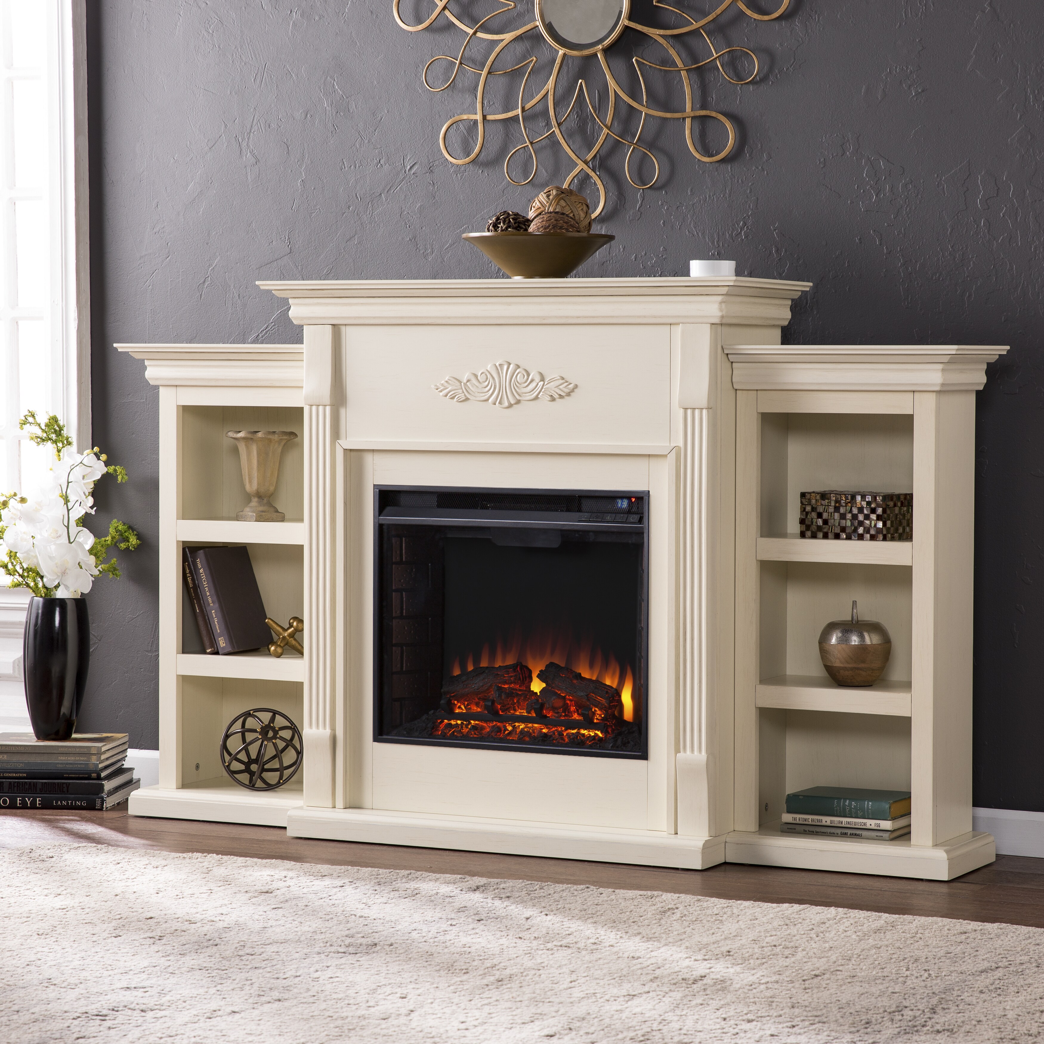 Shop Gracewood Hollow Forbes 70 Inch Ivory Electric Fireplace