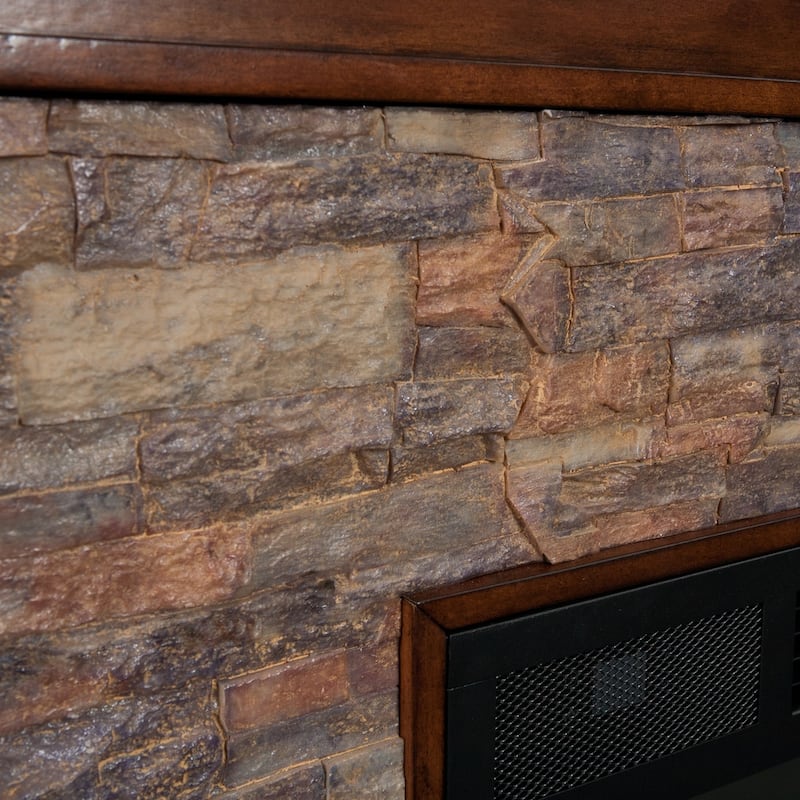 SEI Furniture Horse Mountain Electric Fireplace with a 60-inch Faux Stone Mantel