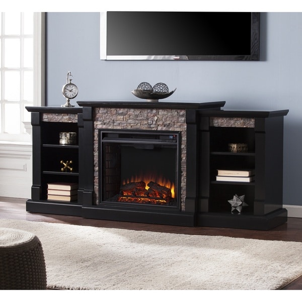 Shop Copper Grove Hay River Black Faux Stone Electric Fireplace With