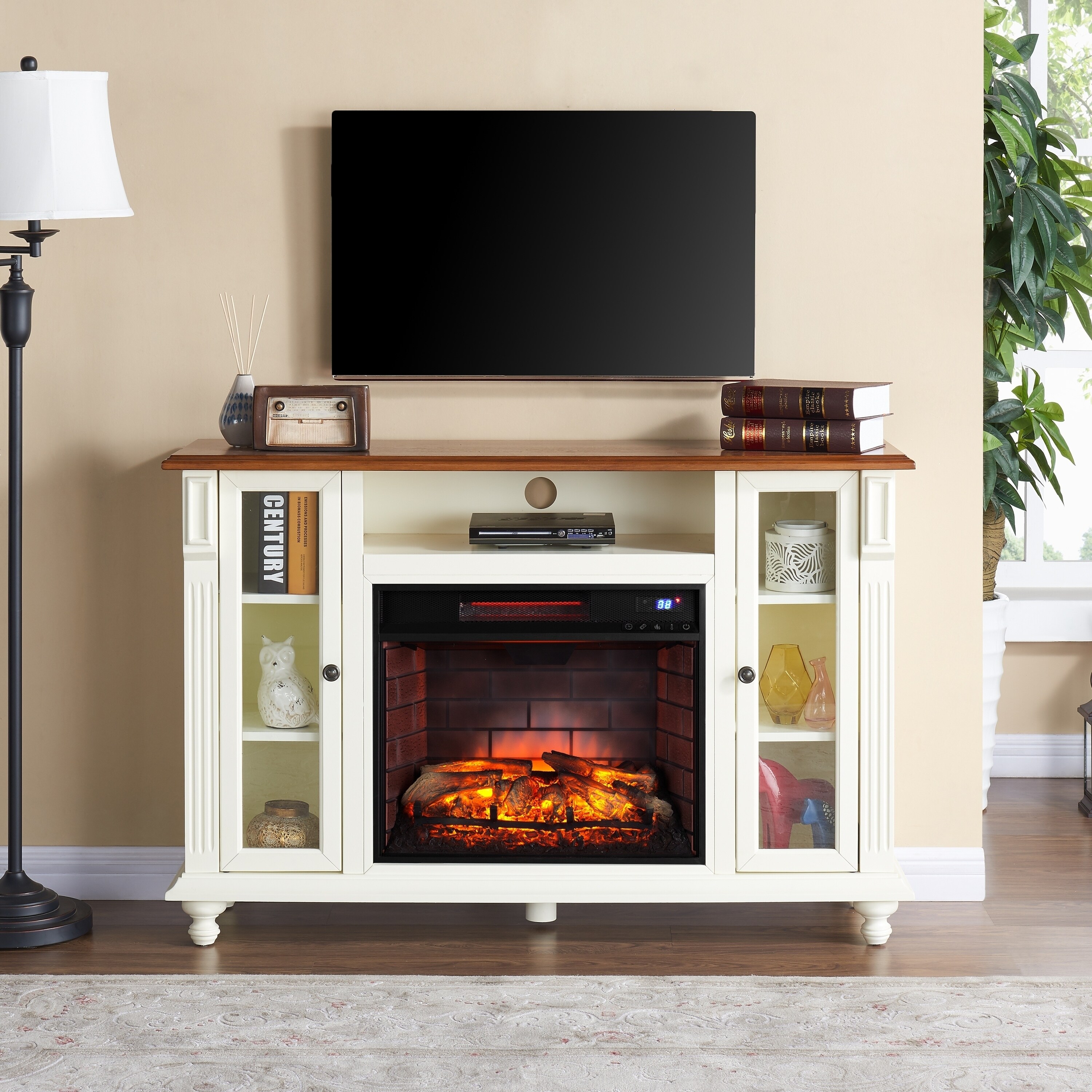 Shop Gracewood Hollow Aitson Antique White Infrared Electric Fireplace