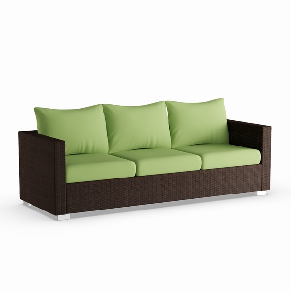 Handy Living Aldrich Indoor Outdoor Rattan Sofa With Cilantro Handy Living Aldrich Indoor Outdoor Rattan Sofa With Cilantro Sunbrella Cushions