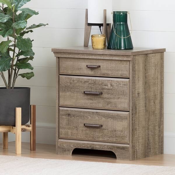 slide 1 of 18, Versa 2-drawer Nightstand w/ Charging Station by South Shore Weathered Oak