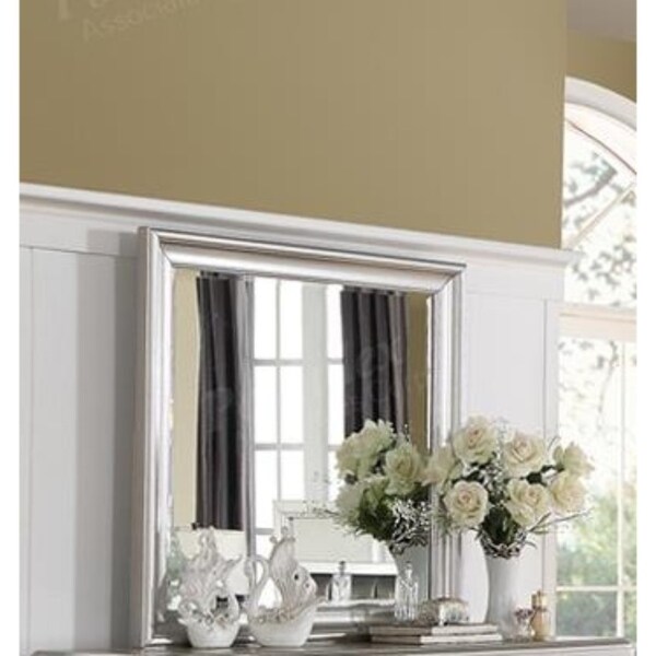 Square Shaped Mirror With Striking Wooden Frame Silver - N/A