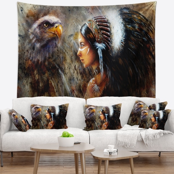 Designart 'Indian Woman with Feather Headdress' Indian Wall Tapestry