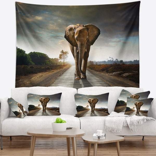 Designart 'Single Walking Elephant' Photography Wall Tapestry