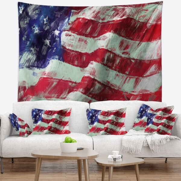 Designart 'USA Flag Abstract Art' Map & Flag Wall Tapestry