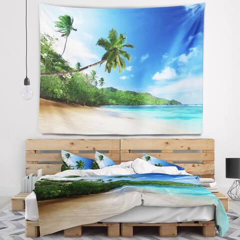 Designart 'Sunset Beach with Palm' Landscape Photography Wall Tapestry