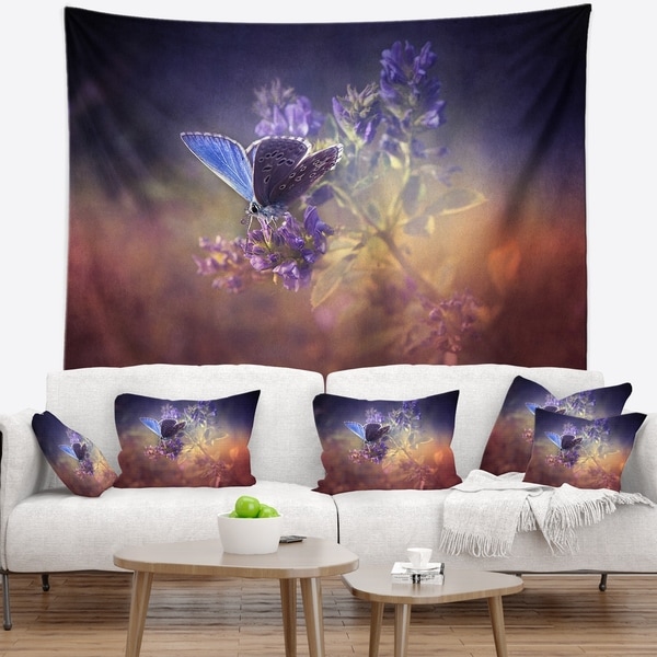 Designart 'Vintage Butterfly' Floral Wall Tapestry
