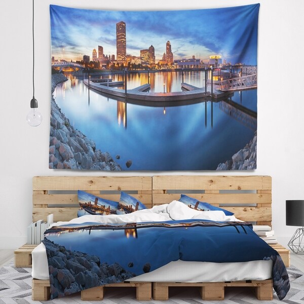 Designart 'Milwaukee Panoramic View' Cityscape Photo Wall Tapestry