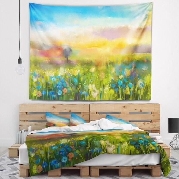 Designart 'Sunset Meadow Landscape' Contemporary Wall Tapestry