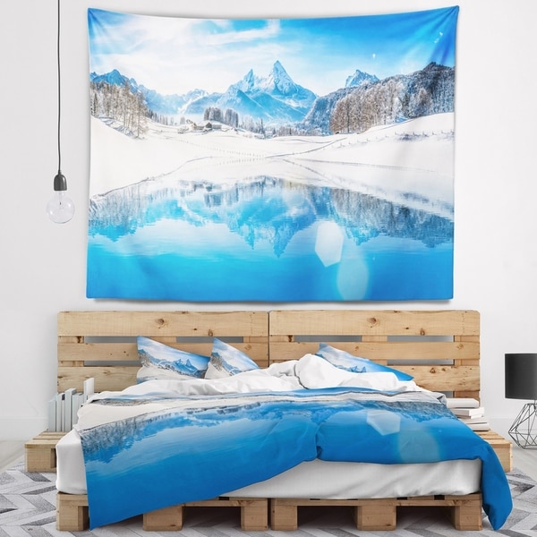 Designart 'Winter Mountain Lake in Alps' Landscape Photography Wall Tapestry
