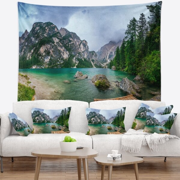Designart 'Lake Between Mountains' Landscape Photography Wall Tapestry