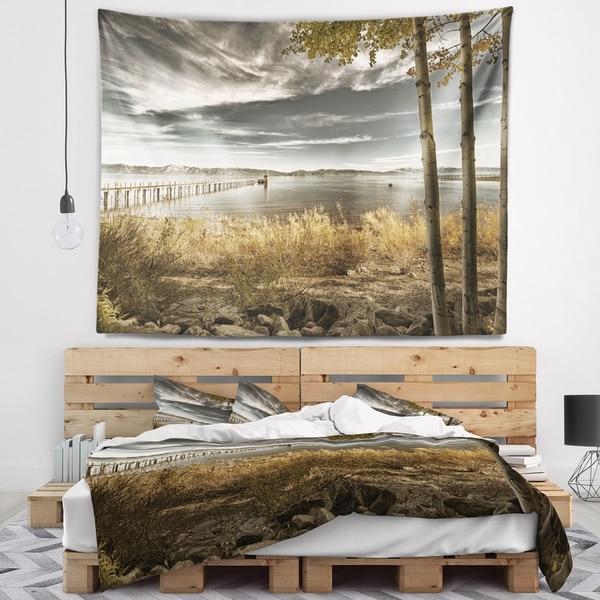 Designart 'Pier in Brown Lake' Landscape Photo Wall Tapestry