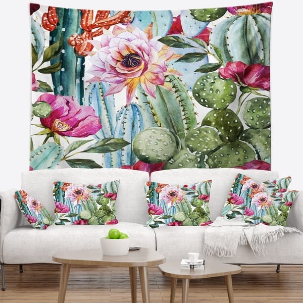 Designart Cactus Pattern Watercolor Floral Wall Tapestry On Sale Overstock 20885694
