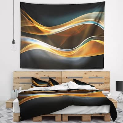 Designart '3D Gold Waves in Black' Abstract Wall Tapestry