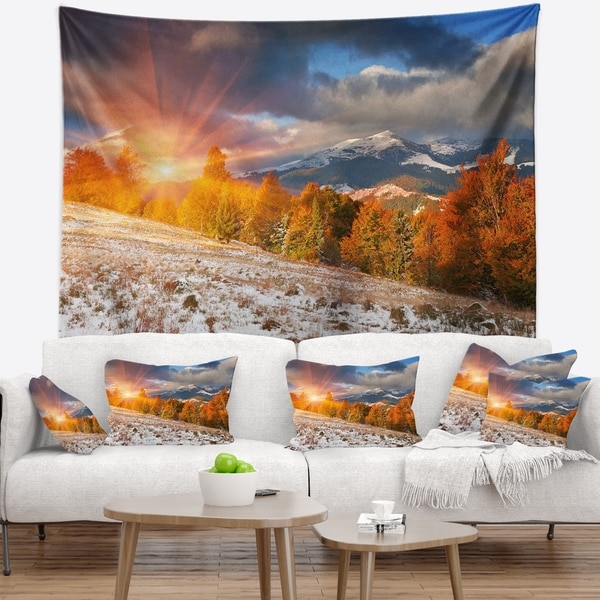 Designart 'First Snow in Carpathian Mountains' Landscape Photography Wall Tapestry