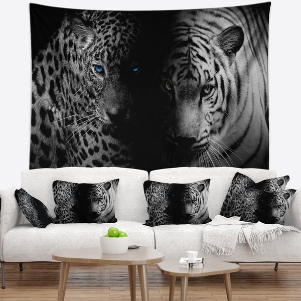 Designart 'Leopard and Tiger in Black' Animal Wall Tapestry