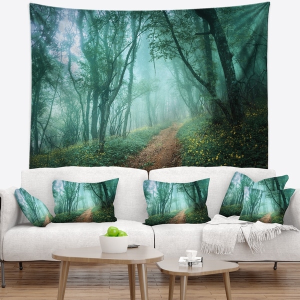 Designart 'Light Green Mystical Fall Forest' Landscape Photography Wall Tapestry