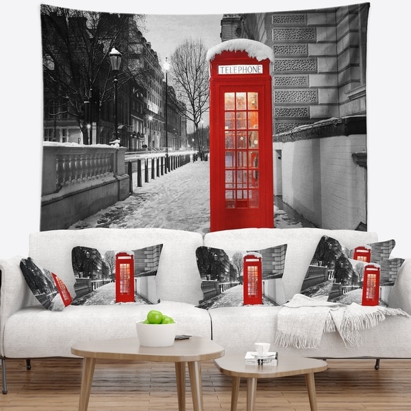 Designart 'Red London Telephone Booth' Cityscape Wall Tapestry