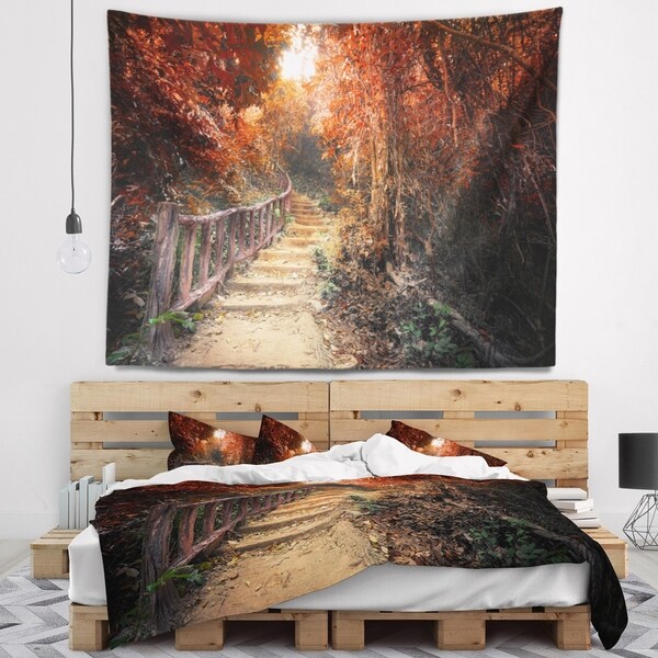 Designart 'Stairway Through Red Fall Forest' Landscape Photography Wall Tapestry