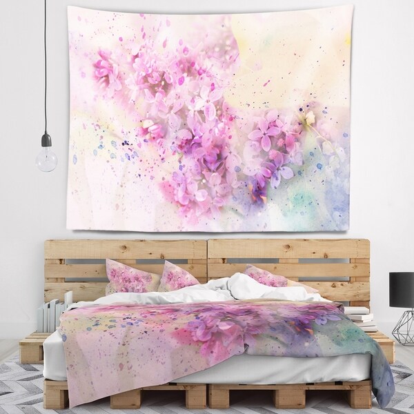 Designart 'Twig of Lilac Flowers' Floral Wall Tapestry