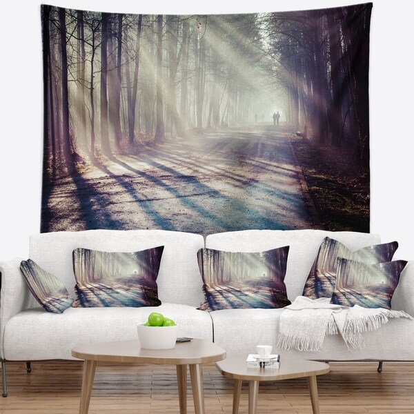 Designart 'Strong Sunbeams in Thick Forest' Landscape Photography Wall Tapestry