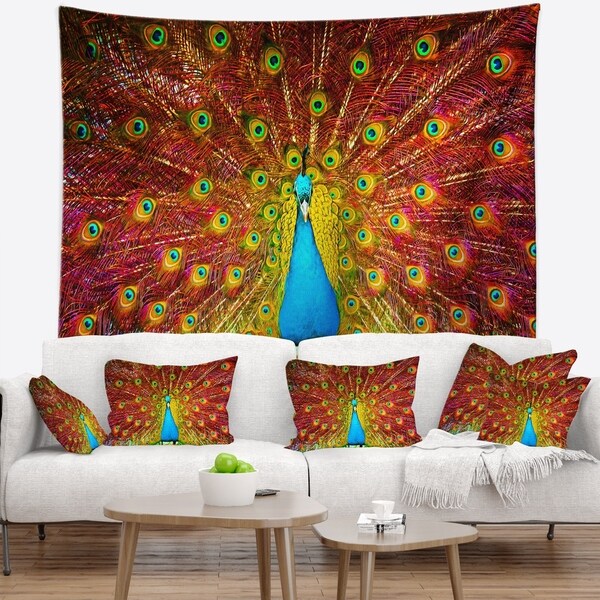 Designart 'Peacock Dancing' Animal Wall Tapestry