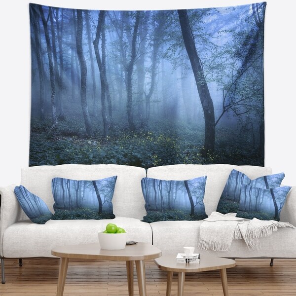 Designart 'Trail Through Blue Fall Forest' Landscape Photo Wall Tapestry