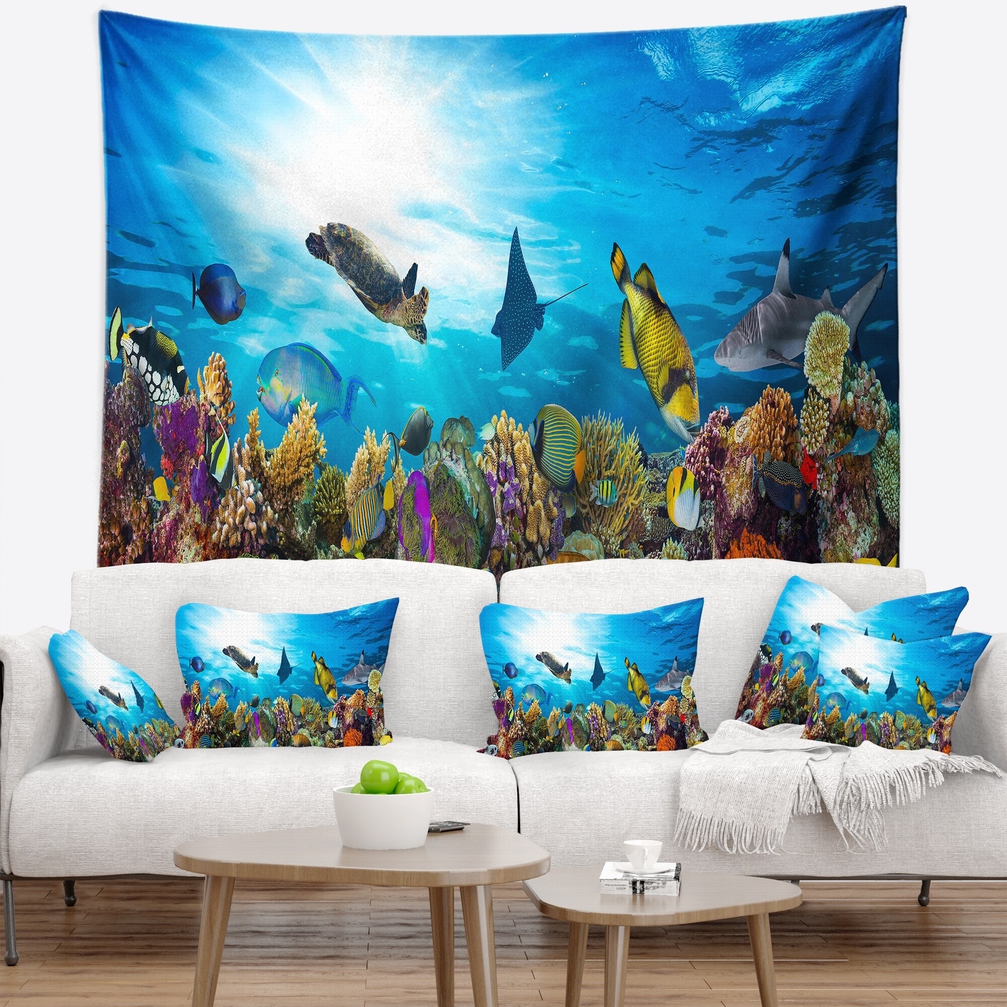 Designart Colorful Coral Reef with Fishes Seascape Wall Tapestry Bed Bath Beyond 20885860
