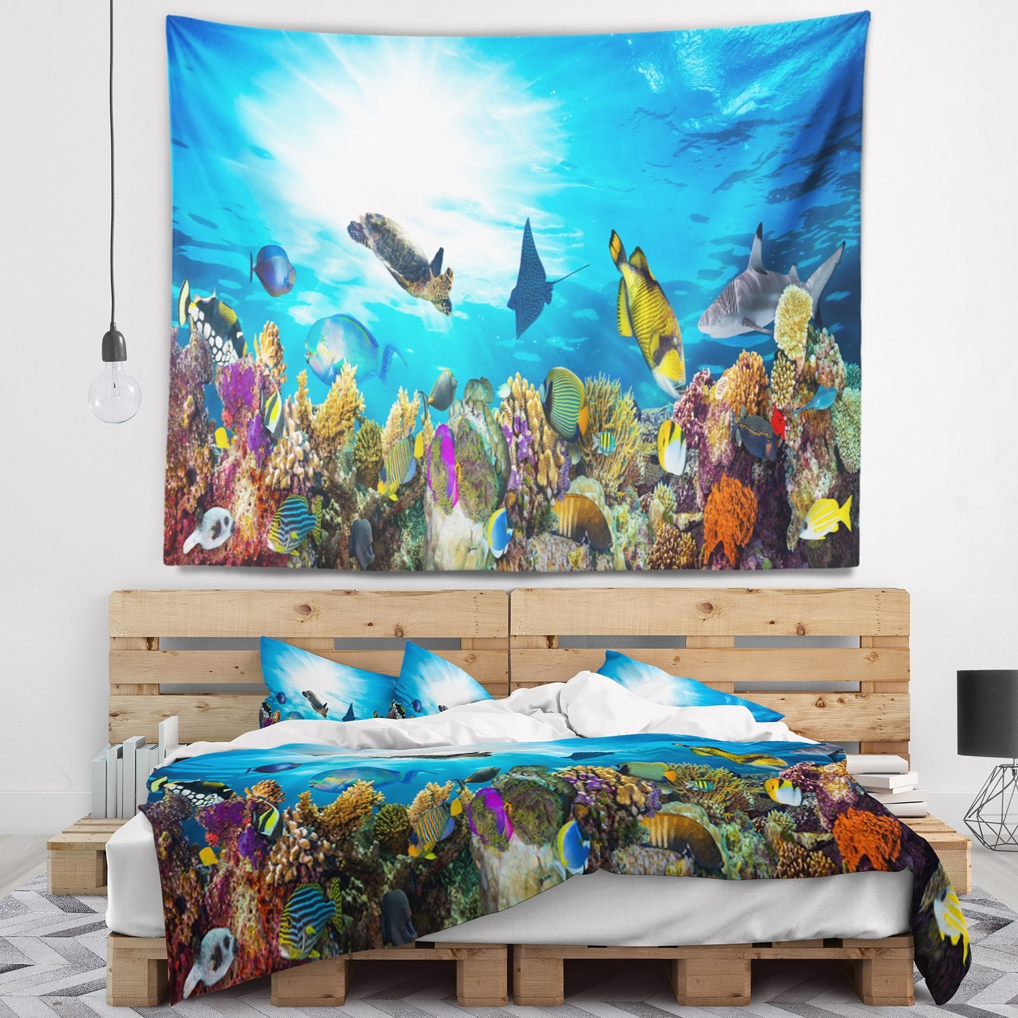 Designart Colorful Coral Reef with Fishes Seascape Wall Tapestry Bed Bath Beyond 20885860