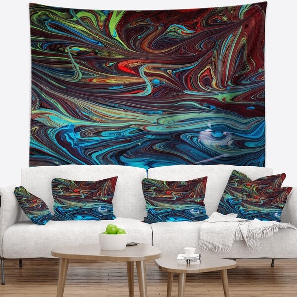 Designart 'Red Blue Abstract Acrylic Paint Mix' Abstract Wall Tapestry
