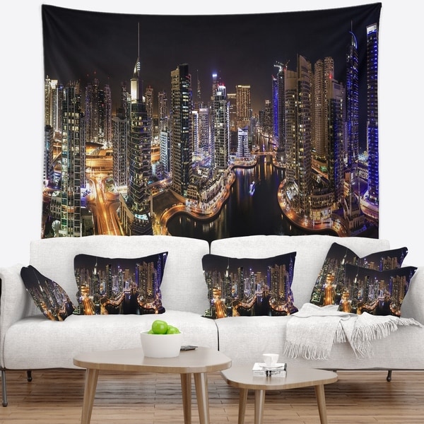 Designart 'Dubai Marina View at Night' Cityscape Wall Tapestry
