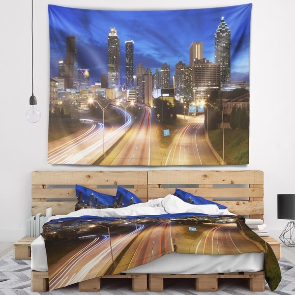 Designart 'Atlanta Skyline Twilight Blue Hour' Cityscape Wall Tapestry