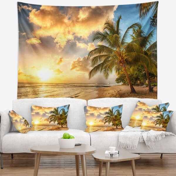 Designart 'Gorgeous Beach of Island Barbados' Modern Seascape Wall Tapestry