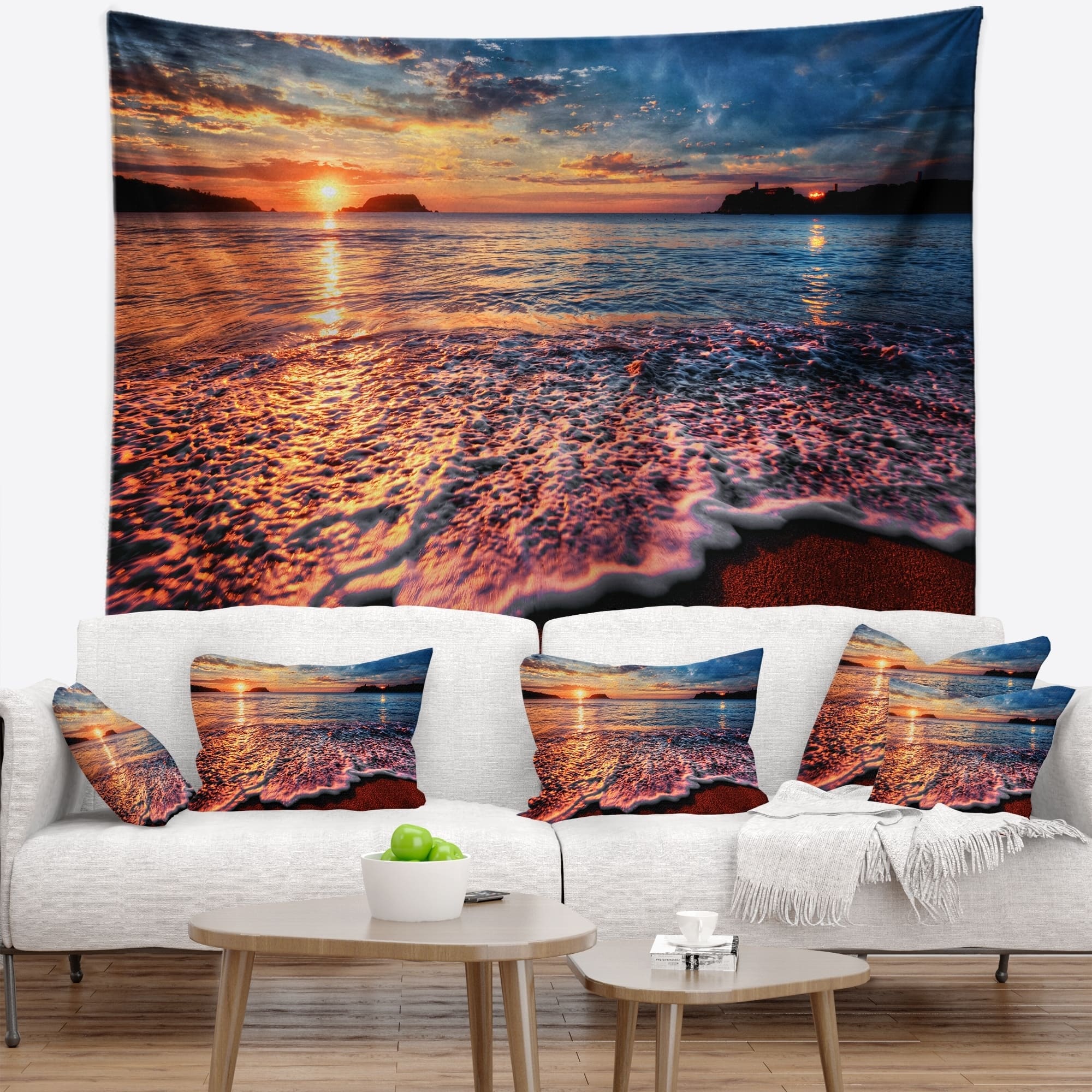 Designart 'Peaceful Evening Beach View' Seascape Wall Tapestry - Bed ...