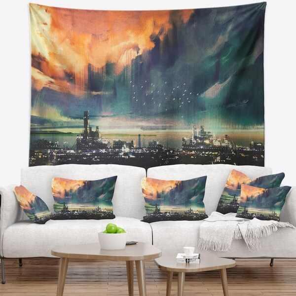 Designart 'Abstract Sci fi City Watercolor' Photography Wall Tapestry