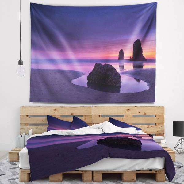 Designart 'Purple Haystack Rock' Seascape Wall Tapestry