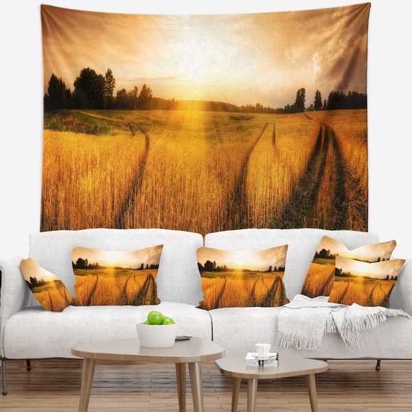 Designart 'Wheat Field at Sunset Panorama' Photography Wall Tapestry
