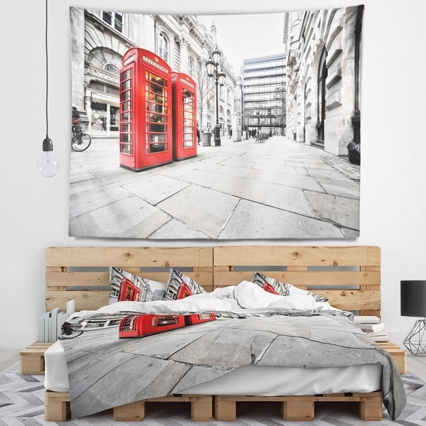 Designart 'Phone Booths on Street' Cityscape Wall Tapestry