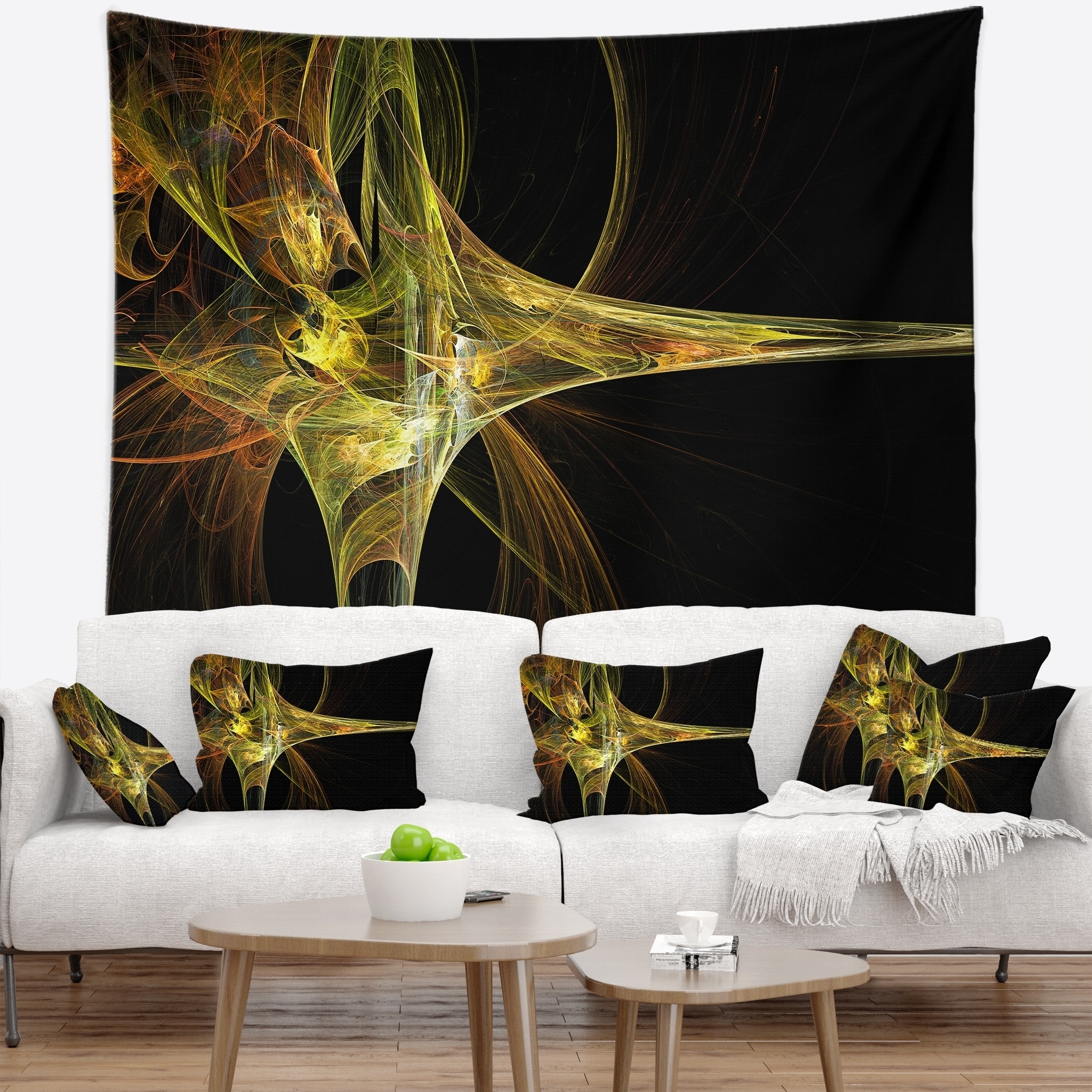 Designart TAP16459-60-50 Yellow and Green Fractal Flower Abstract Blanket D/écor Art for Home and Office Wall Tapestry Large 60 in x 50 in Created On Lightweight Polyester Fabric