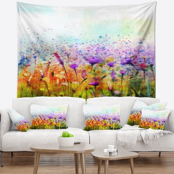 Designart 'Abstract Cosmos of Colorful Flowers' Flower Wall Tapestry