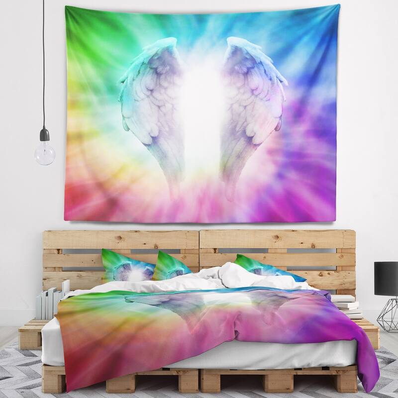 Designart 'Angel Wings on Rainbow Background' Abstract Wall Tapestry ...