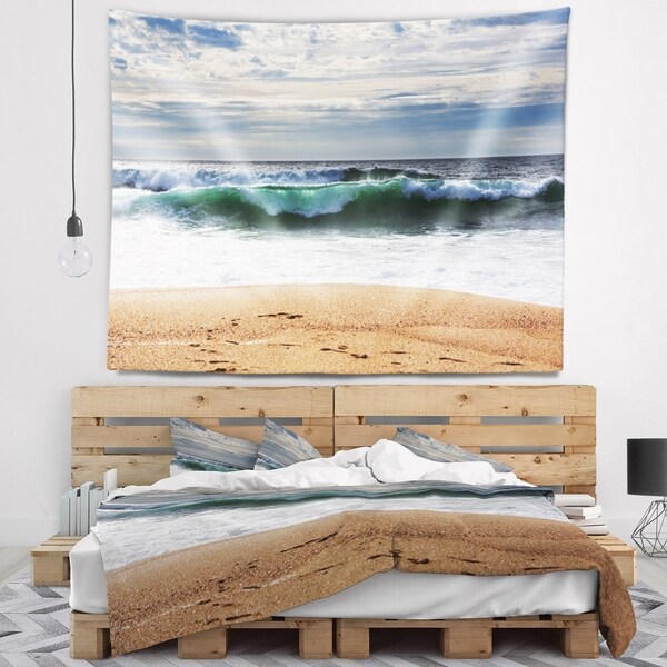 Designart 'Large Blue Waves and Blue Sky' Seashore Wall Tapestry