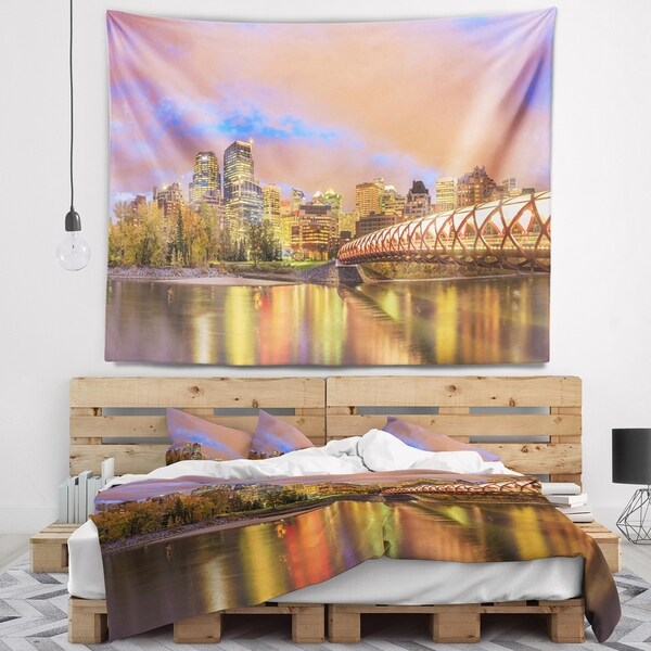 Designart 'Calgary at Night' Cityscape Photography Wall Tapestry