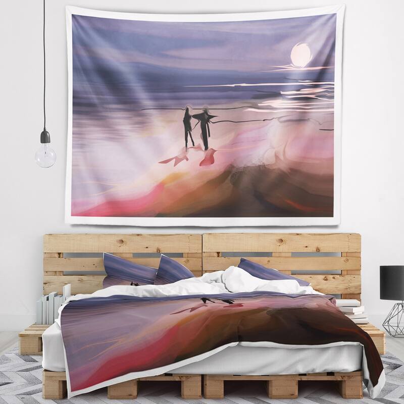 Designart 'Couple Walking near Ocean at Night' Seashore Photo Wall ...