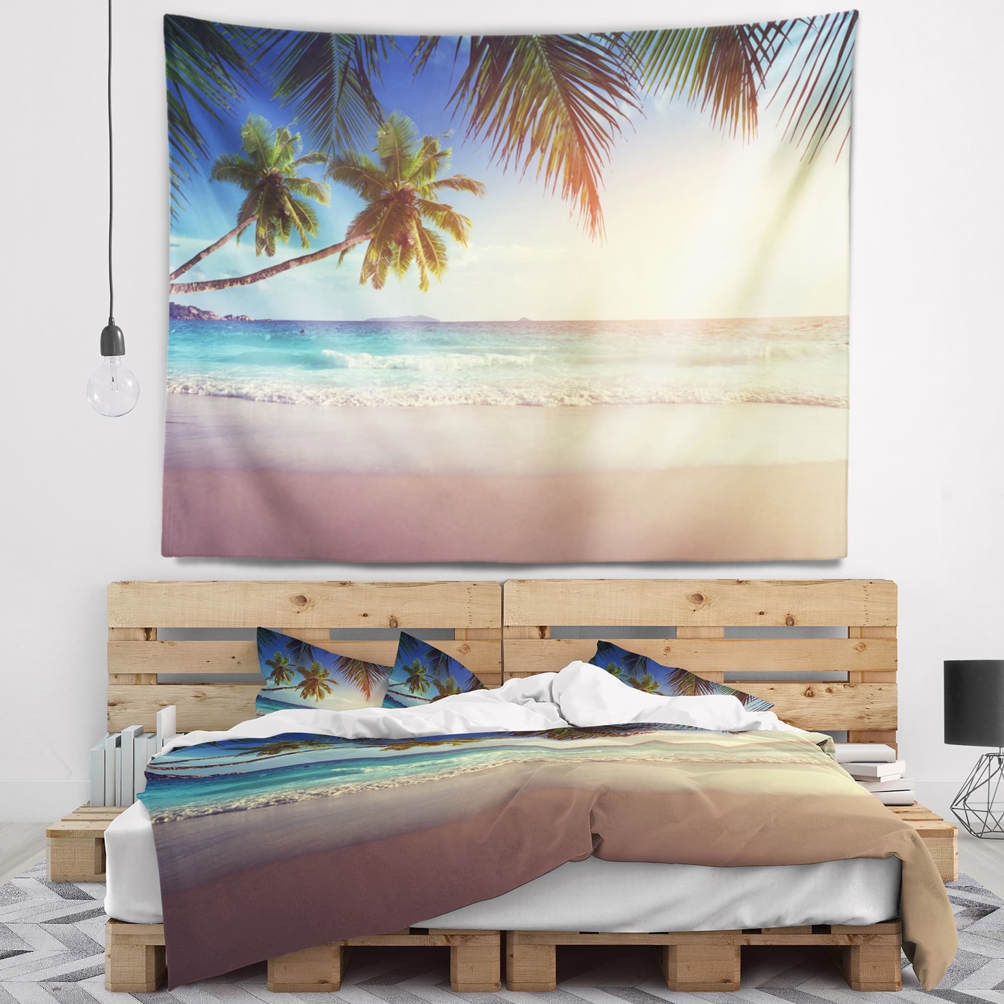 Designart 'Typical Sunset on Seychelles Beach' Seascape Wall Tapestry ...